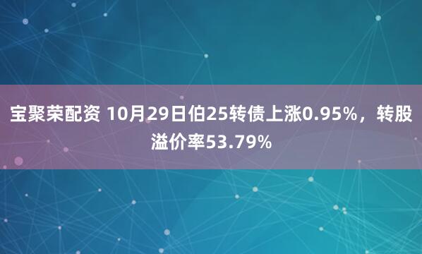 宝聚荣配资 10月29日伯25转债上涨0.95%，转股溢价率53.79%